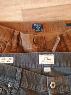 Lot of 2 J Crew corduroy trousers 35x32 slim in brown
